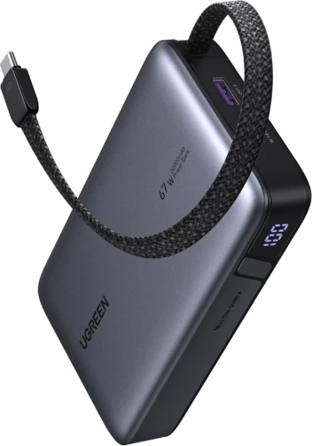 Powerbank UGREEN Nexode 55996B 20000mAh 67W me kabllo USB-C të integruar, gri, set 2 copë
