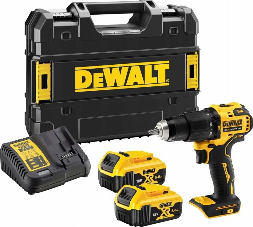 Burgji goditëse pa kabllo Dewalt DCD709P2T 18 V, 2x 5 Ah, brushless, set me 2 bateri + karikues + valixhe, verdhë/zi