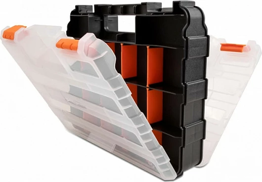 Kuti organizuese DeLOCK 34 ndarje, 320 x 270 x 80 mm, zezë/portokalli