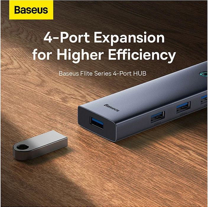 HUB USB-C Baseus UltraJoy Series, 4 porta USB-A 3.2 Gen 1, 5Gbps, gri