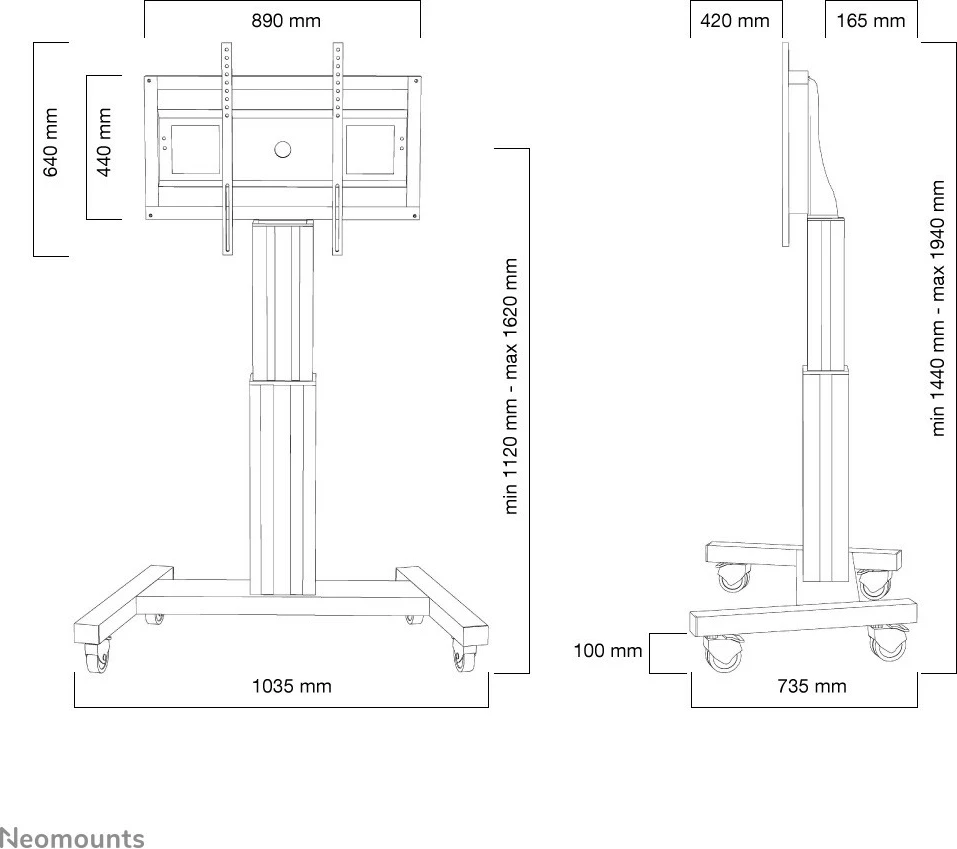 Karrocë TV Neomounts PLASMA-M2500BLACK, automatik, për ekrane 42-100 inç, 150 kg, e zezë