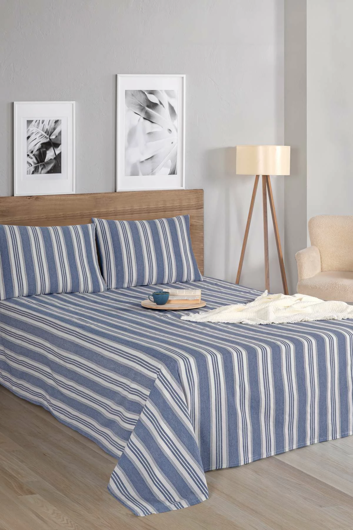 Set çarçafësh dopio L'essentiel, Soft Line, ngjyrë navy