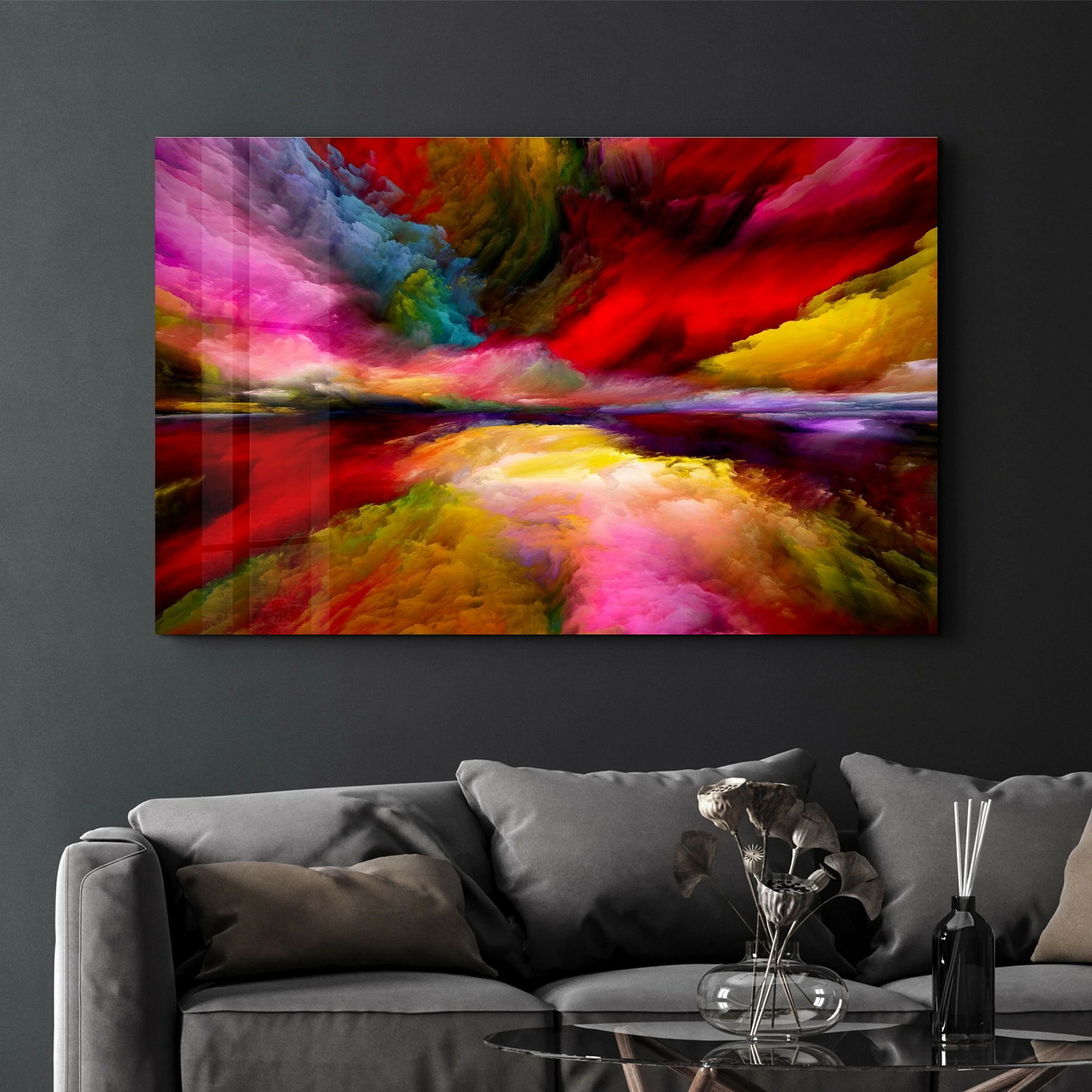 Pikturë dekorative prej xhami të temperuar, shumëngjyrëshe, CAM-2047, 70x110cm