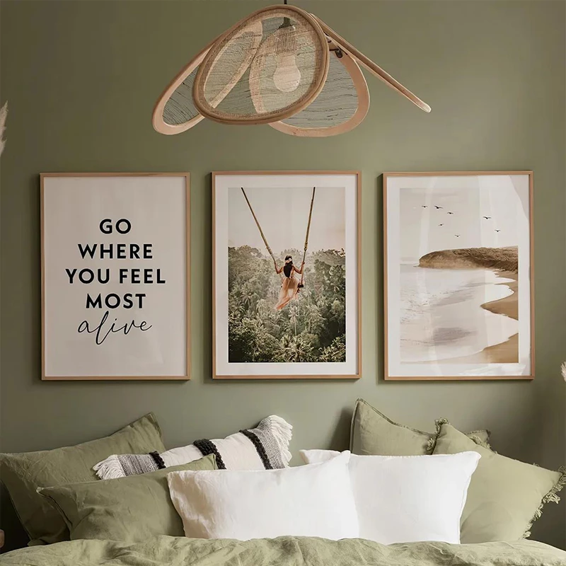 Set treshe pikturash murale Oralis, kornizë druri, print digjital, shumëngjyrëshe, 33x1.5x48cm