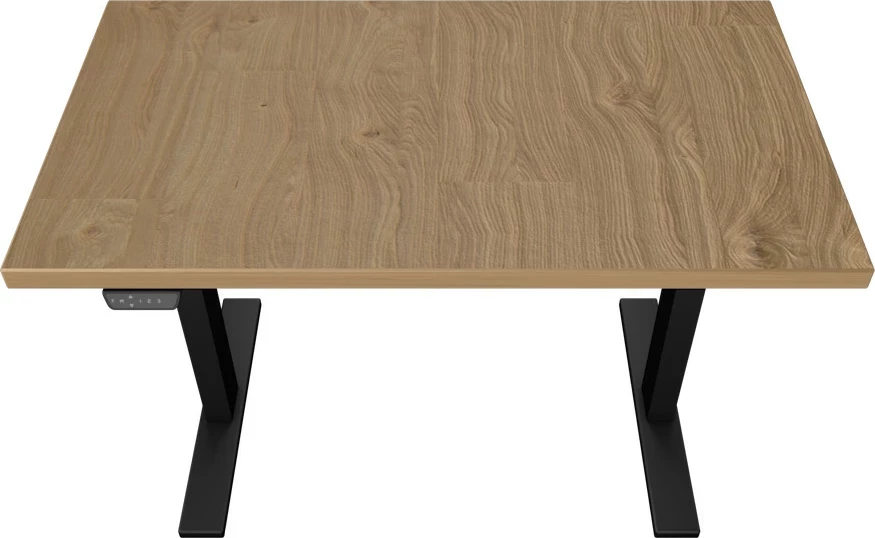 Tavolinë zyre me ngritje/ulje UVI Desk 139x68 cm, 2 motorë, kontroll LED, set kornizë e zezë + pllakë dushk natyral