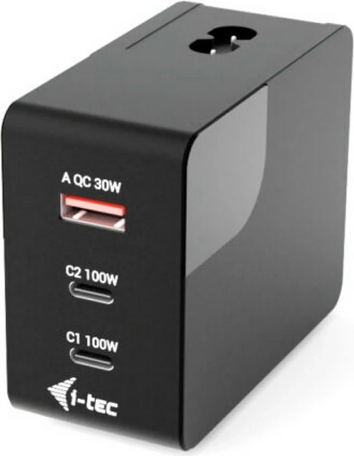 Karikues rrjeti i-tec 100W GaN, 2x USB-C, 1x USB-A, me LCD, 150 cm, i zi