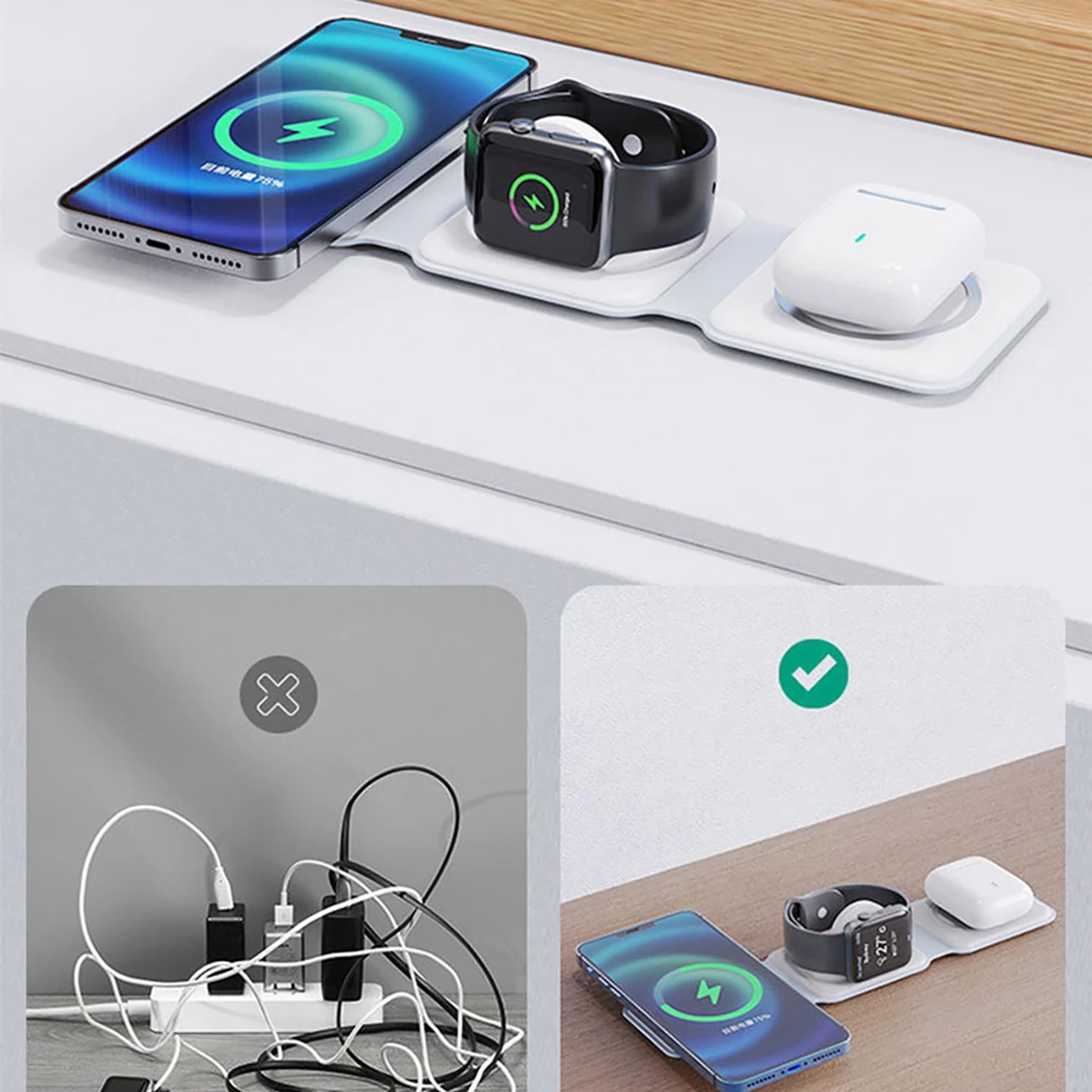 Karikues induktiv 3-në-1 Dudao A11N, 15W, me kabllo USB-C/USB-C, Bardhë