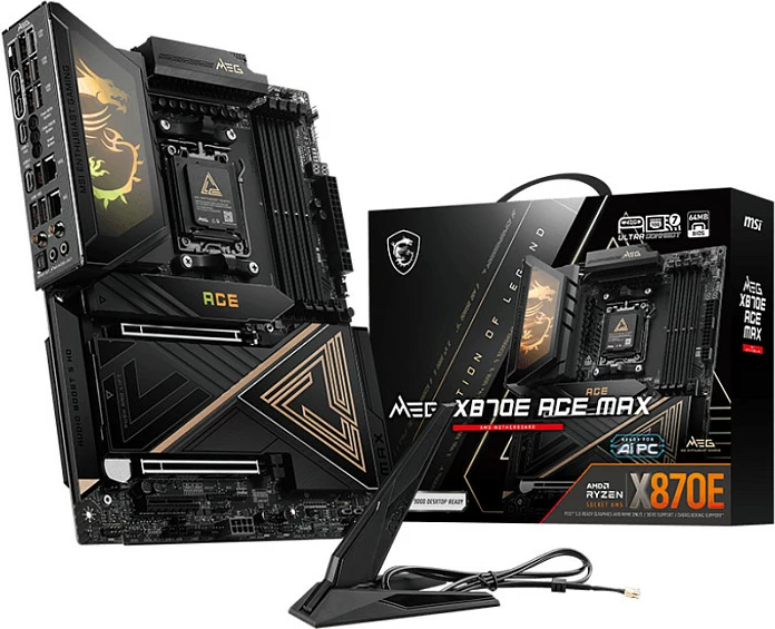 Pllakë amë MSI MEG X870E ACE MAX, Socket AM5, ATX, DDR5 deri 256GB, Wi‑Fi 7, PCIe 5.0, e zezë/ari
