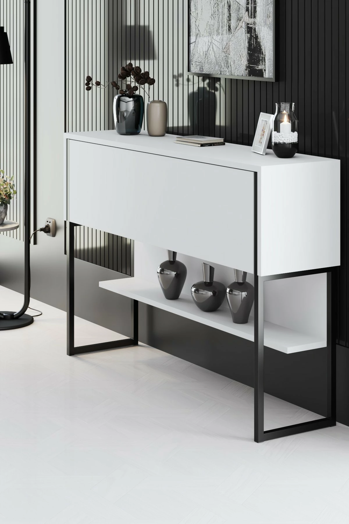 Komodë Hanah Home Luxe, e zezë dhe e bardhë