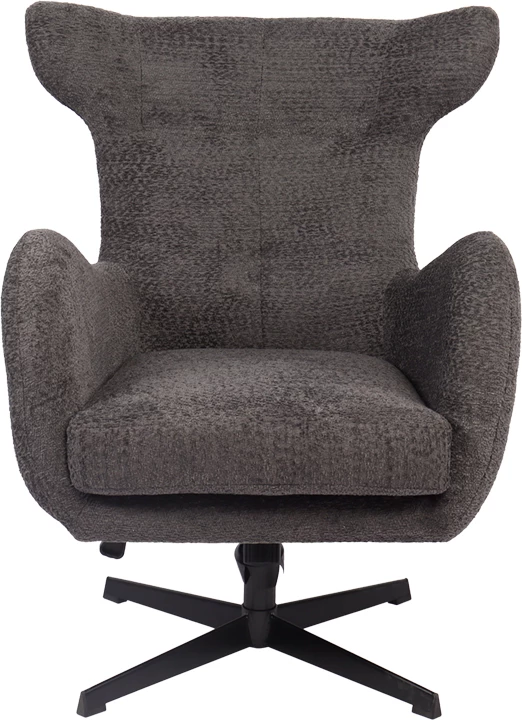 Fotel rrotullues Zefrina, material tekstili ngjyrë gri e errët, bazë metalike e zezë, 82x77x99cm