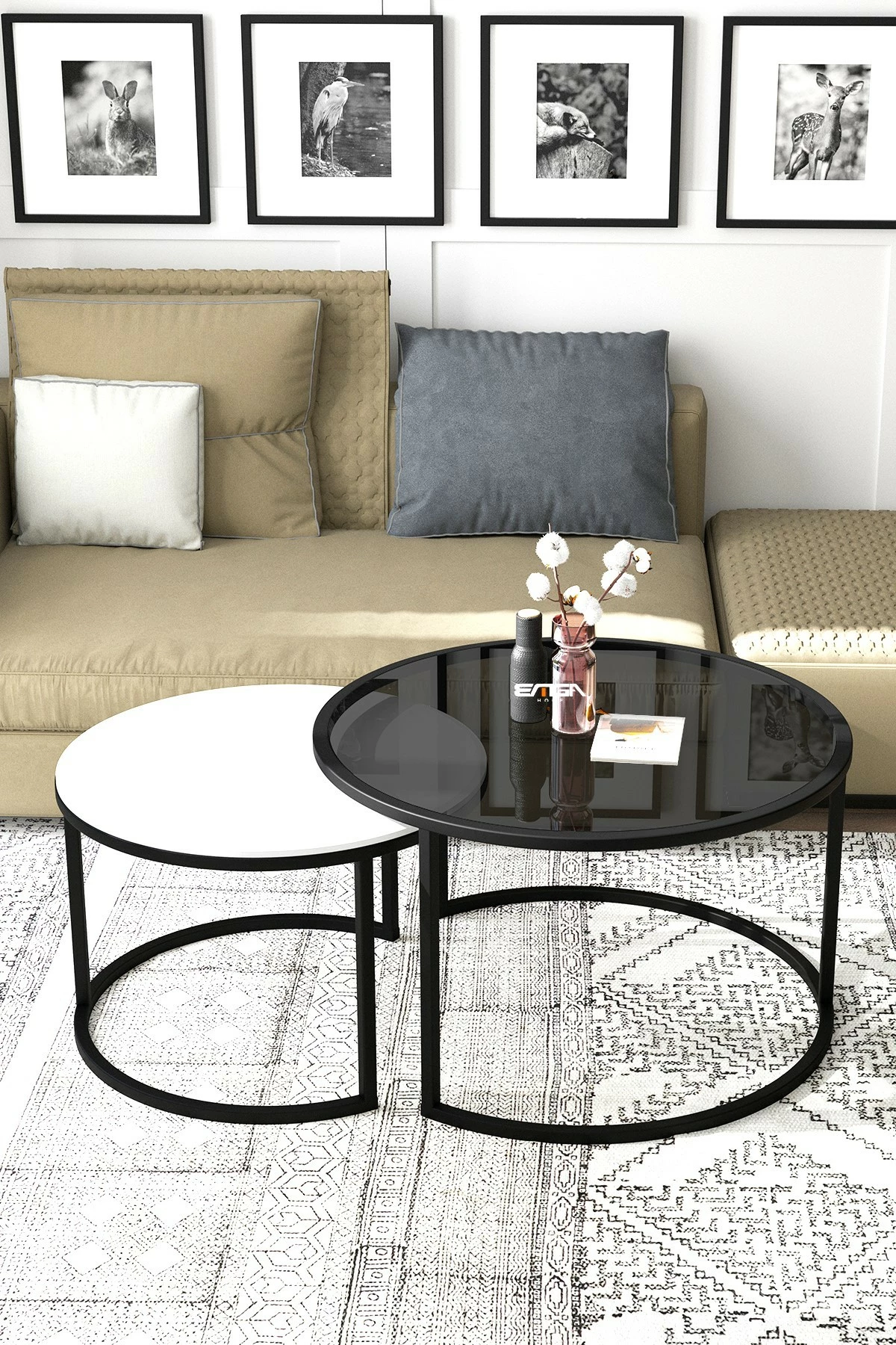 Set tavolinash kafeje Skye Decor, bora-fume, e bardhë