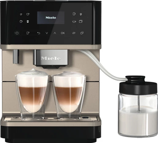Makinë kafeje automatike Miele CM 6360 MilkPerfection, 15 bar, rezervuar uji 1.8 L, depo kokrra 300 g, ekran DirectSensor, e zezë/bezhe