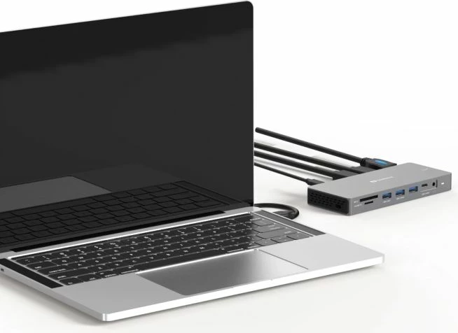 Docking station USB-C Sandberg 136-61, 13-në-1, PD 100W, 10Gbps, 2x HDMI + DP 4K@60Hz, RJ45 1Gbps, alumini, e zezë