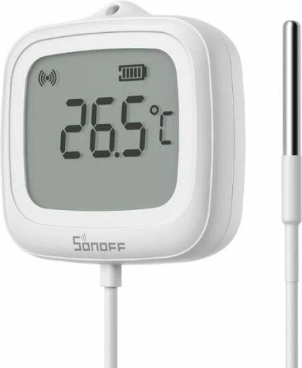 Sensor temperature ZigBee SONOFF SNZB-02LD, LCD 2.2\", IP65, sondë 1.5 m, i bardhë