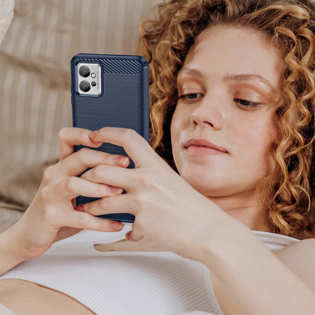 Mbështjellës Hurtel Carbon Case për Realme Narzo 50 5G, TPU, i zi