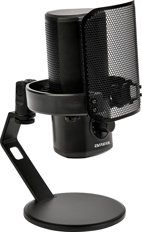 Mikrofon USB kondensator Aiwa PDM-10, 24-bit/96 kHz, me mbajtëse tavoline, e zezë