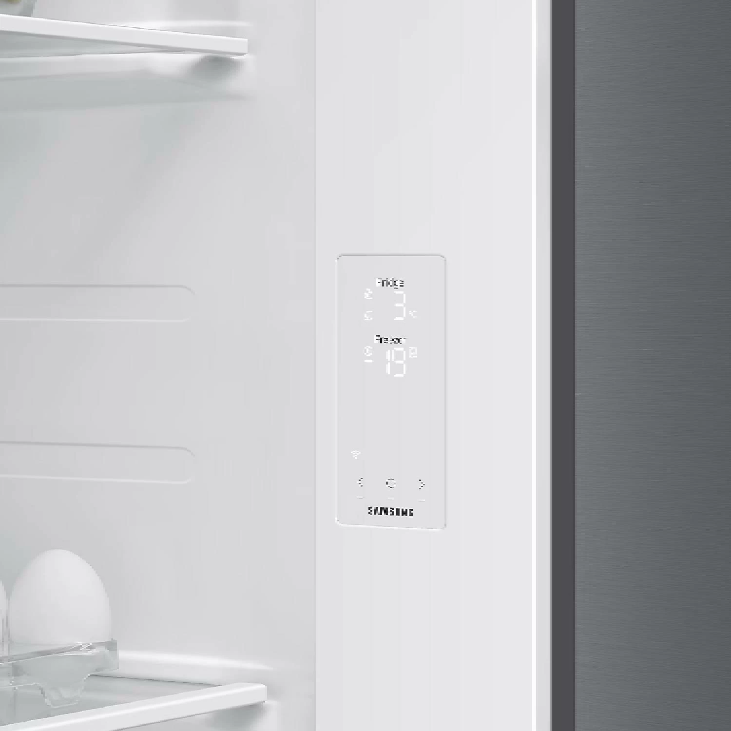 Frigorifer side-by-side Samsung RS70F65QDTEO 659L AI Twin Cooling Plus SpaceMax shpërndarës ujë/akull Wi‑Fi klasa D, argjendtë mat