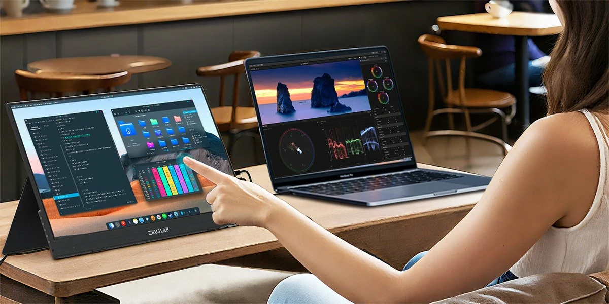 Monitor portativ me prekje Zeuslap AT156 15.6\" Full HD IPS 60Hz HDR, i zi