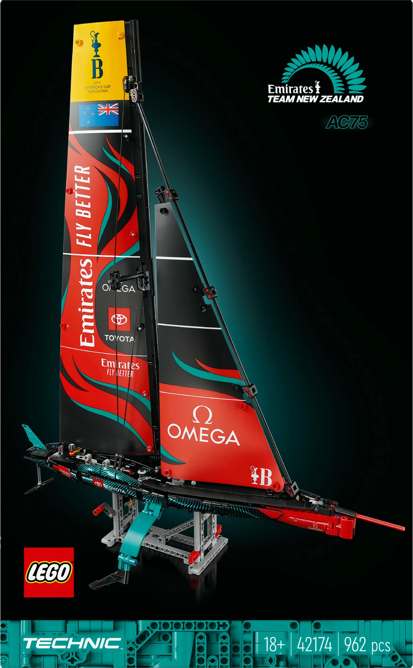 Set ndërtimi LEGO Technic Emirates Team New Zealand AC75, 962 pjesë, multingjyrësh
