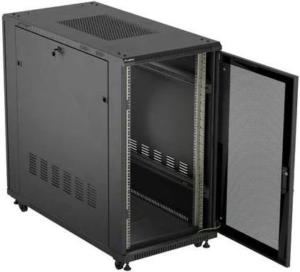 Shafë rack LANBERG 19" 22U 600x1200mm, qëndrueshme, e zezë, dyer të perforuara