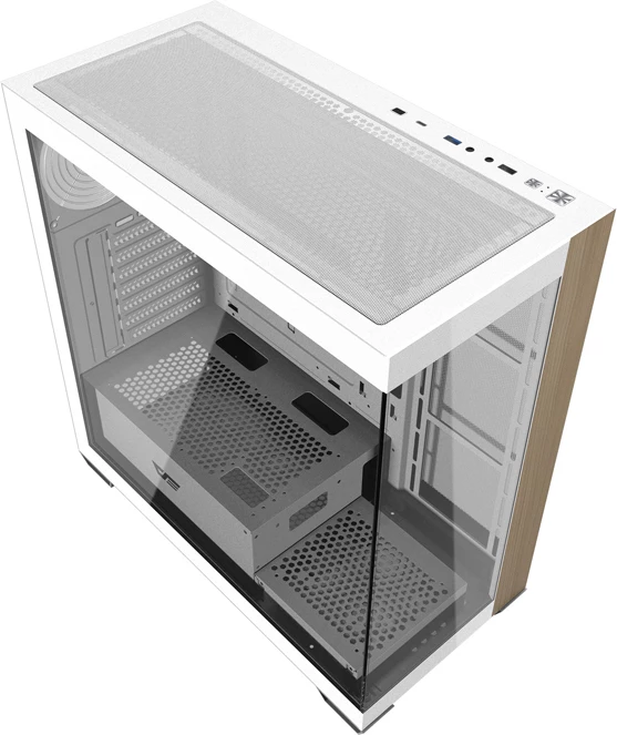 Kasë, Darkflash, DS900W, midi tower panoramike pa ventilatorë, ATX/M-ATX/ITX, mbështetje radiator 360 mm dhe deri 10 ventilatorë, Type-C, e bardhë
