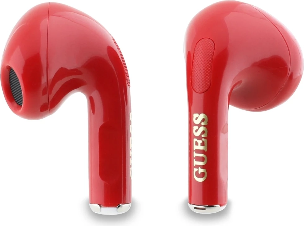 Kufje TWS Guess Glossy Effect me logo dhe varëse, Bluetooth 5.4, të kuqe