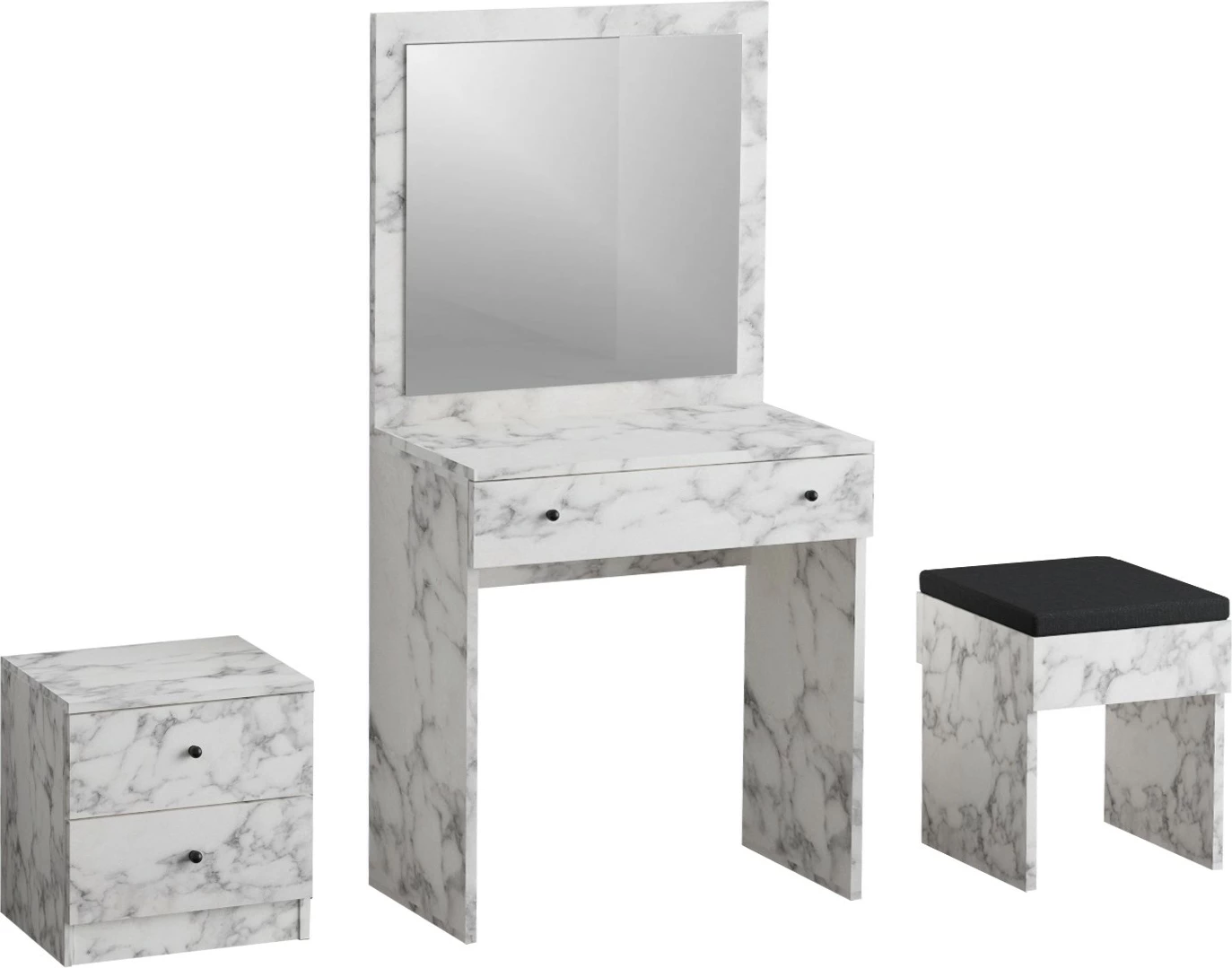 Tavolinë grimi me komodinë e karrige, ngjyrë Carrara Marble, Hanah Home, Nice