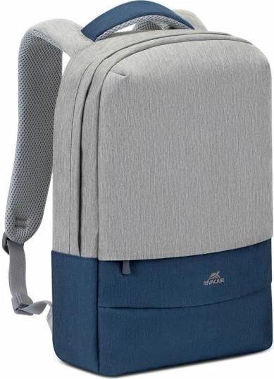 Çantë shpine për laptop RivaCase Prater 7562 15.6\" me portë USB, repelente ndaj ujit, gri/blu e errët