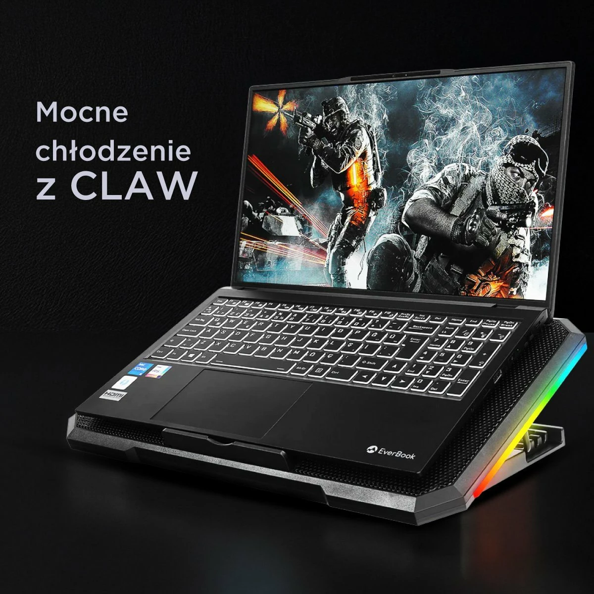 Mbajtës ftohës për laptop Rampage AD-RC12 GameZone, 2x120mm, RGB, 2x USB 2.0, 15-17\", i zi, me kabllo USB