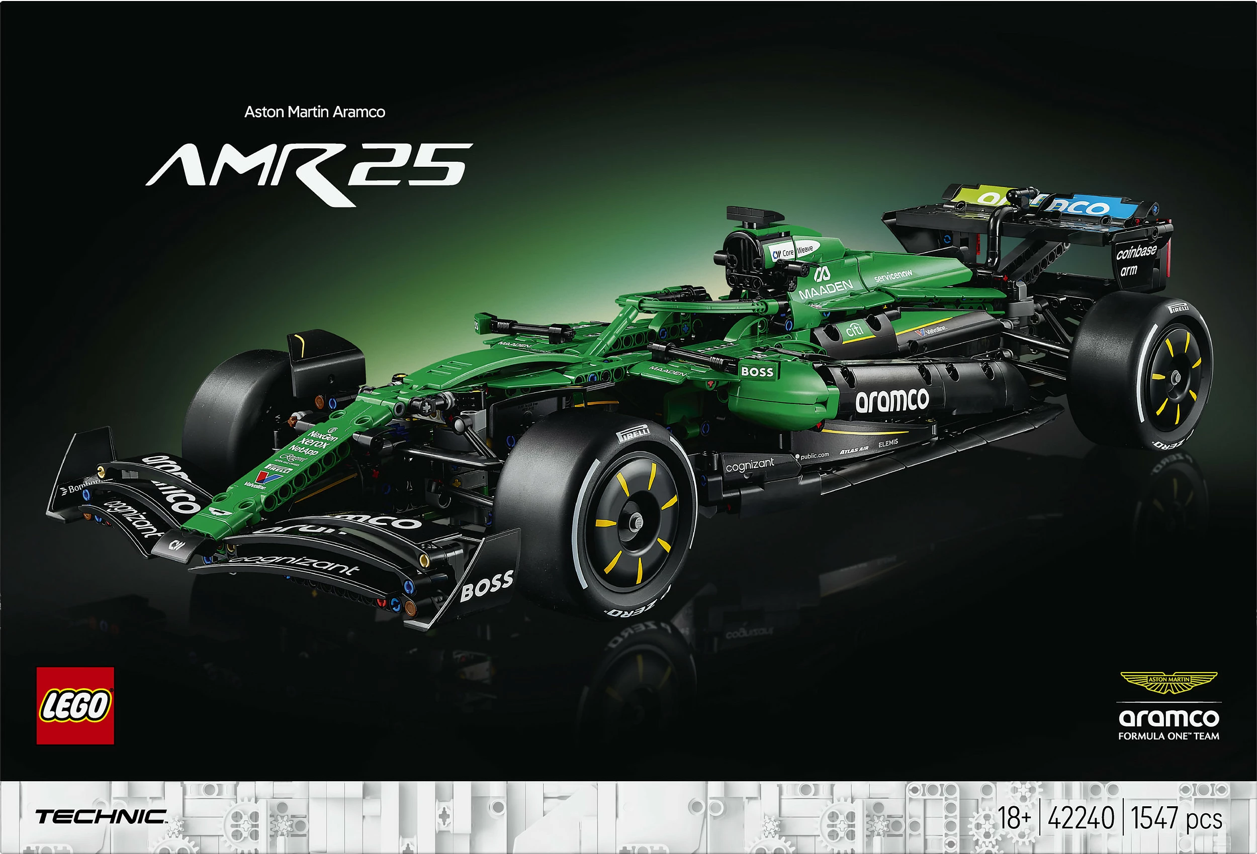 Set ndërtimi LEGO Technic 42240 Aston Martin Aramco AMR25 F1, 1547 pjesë, multicolor
