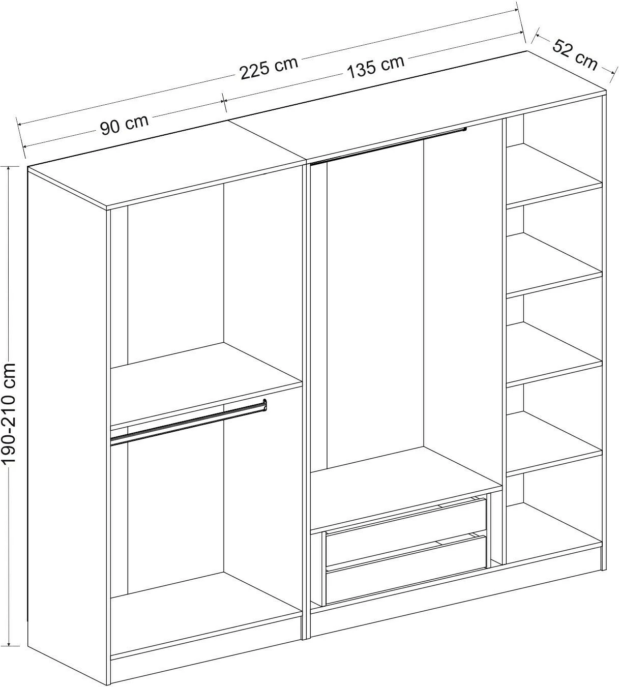 Dollap rrobash Skye Decor, ngjyrë dore, Kale 190