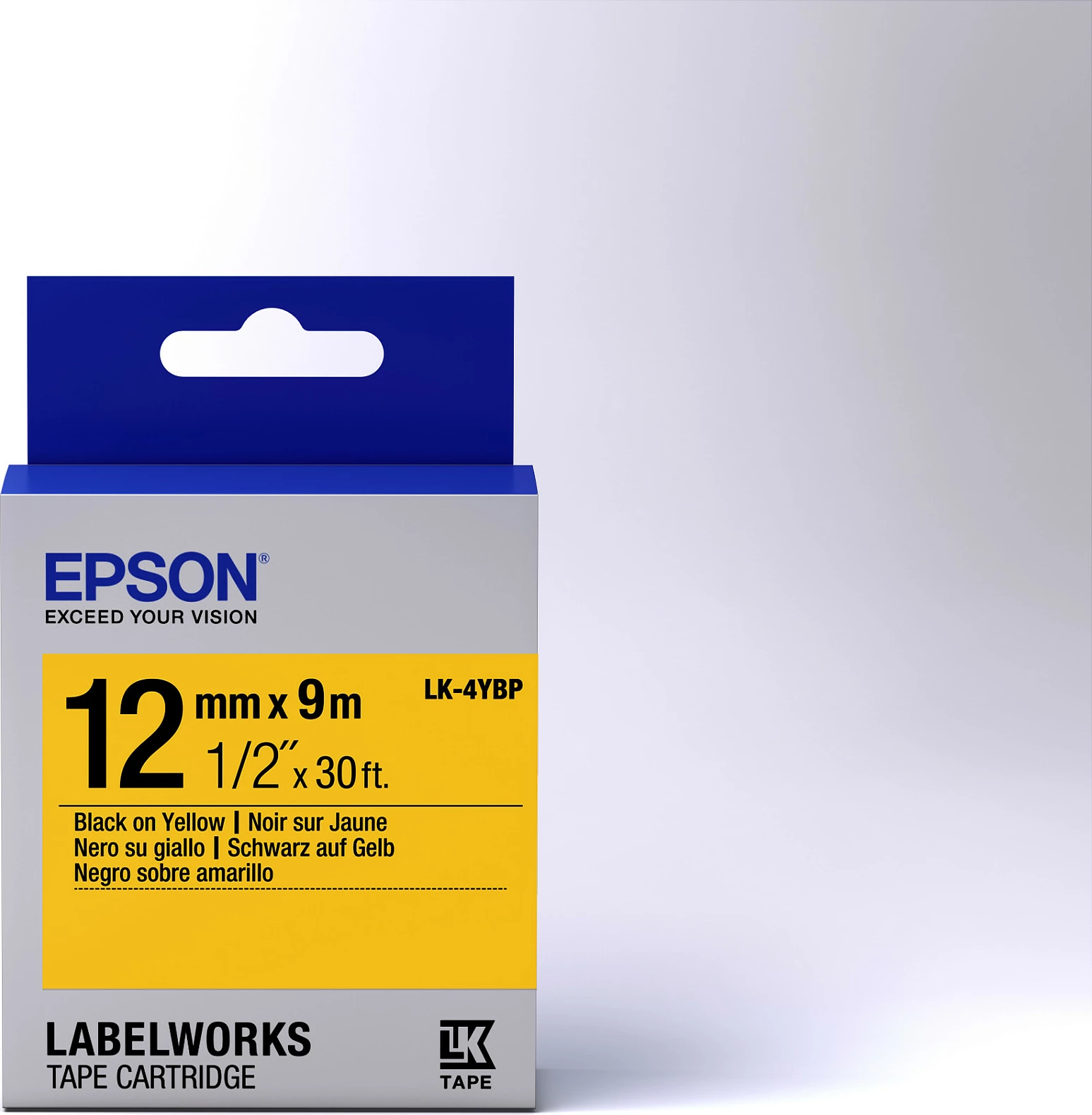 Kasetë shiriti për etiketa Epson LK-4YBP, 12mm x 9m, zi në të verdhë