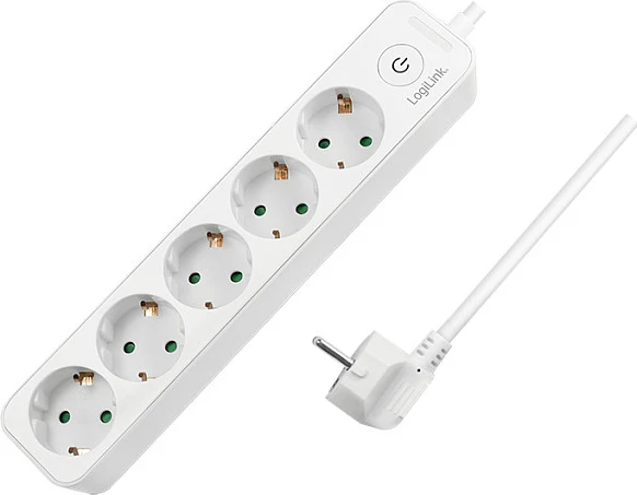 Zgjatues rryme LogiLink 5-priza, kabllo 1.5m, me switch, i bardhë