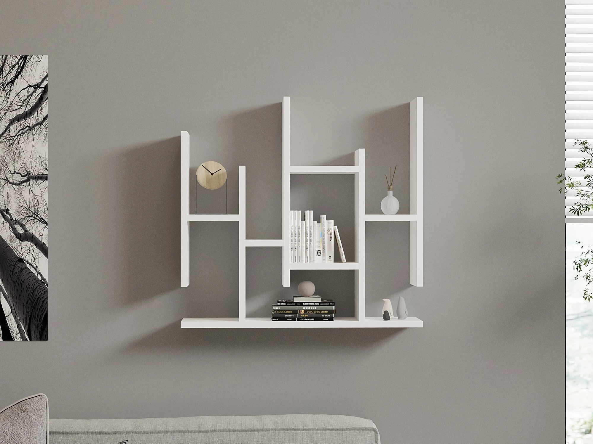 Raft muri Hanah Home, dizajn lule, ngjyrë e bardhë