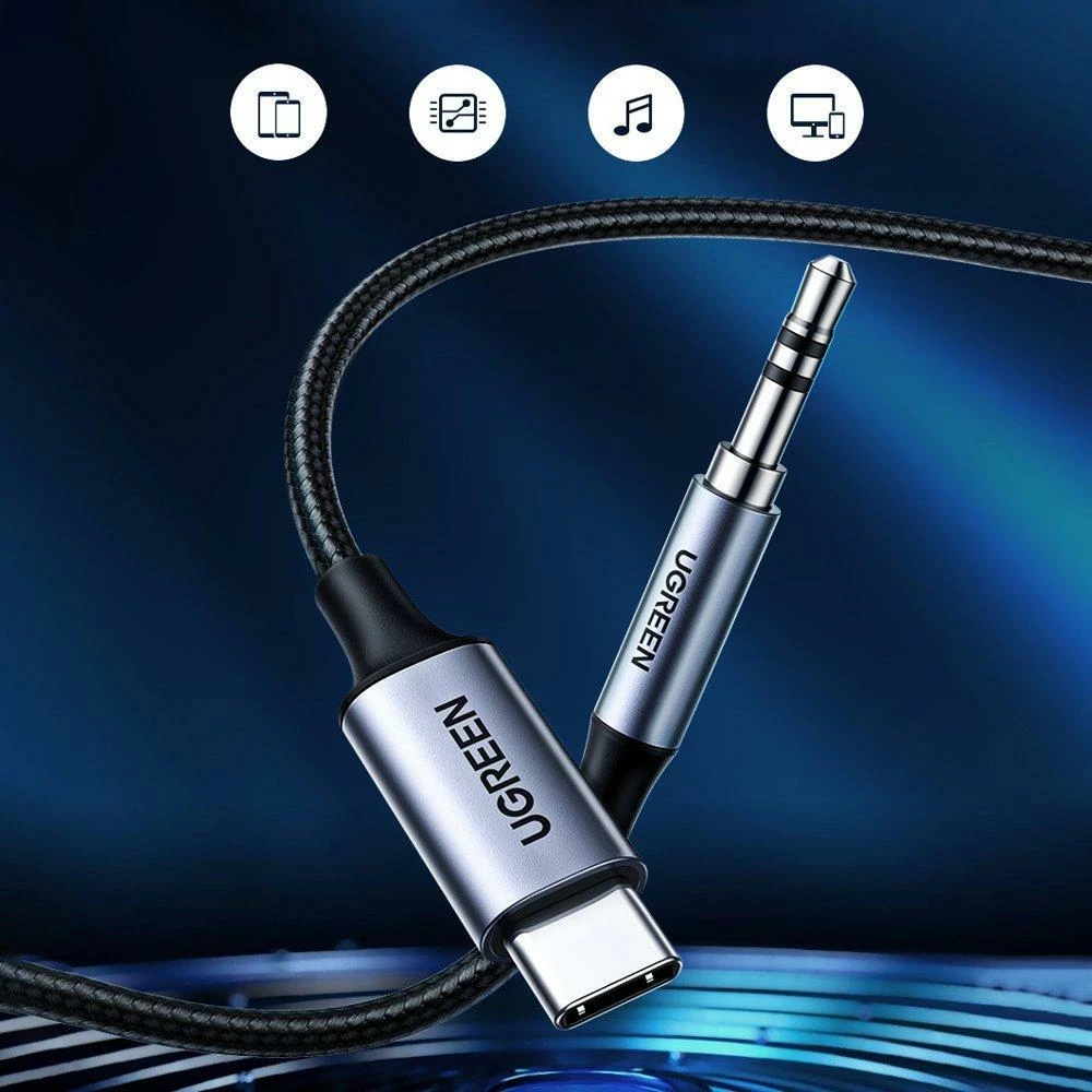 Kabllo audio USB-C në 3.5mm mini jack Ugreen CM450 (UGR1190BLK) 1m, e zezë, 1 copë