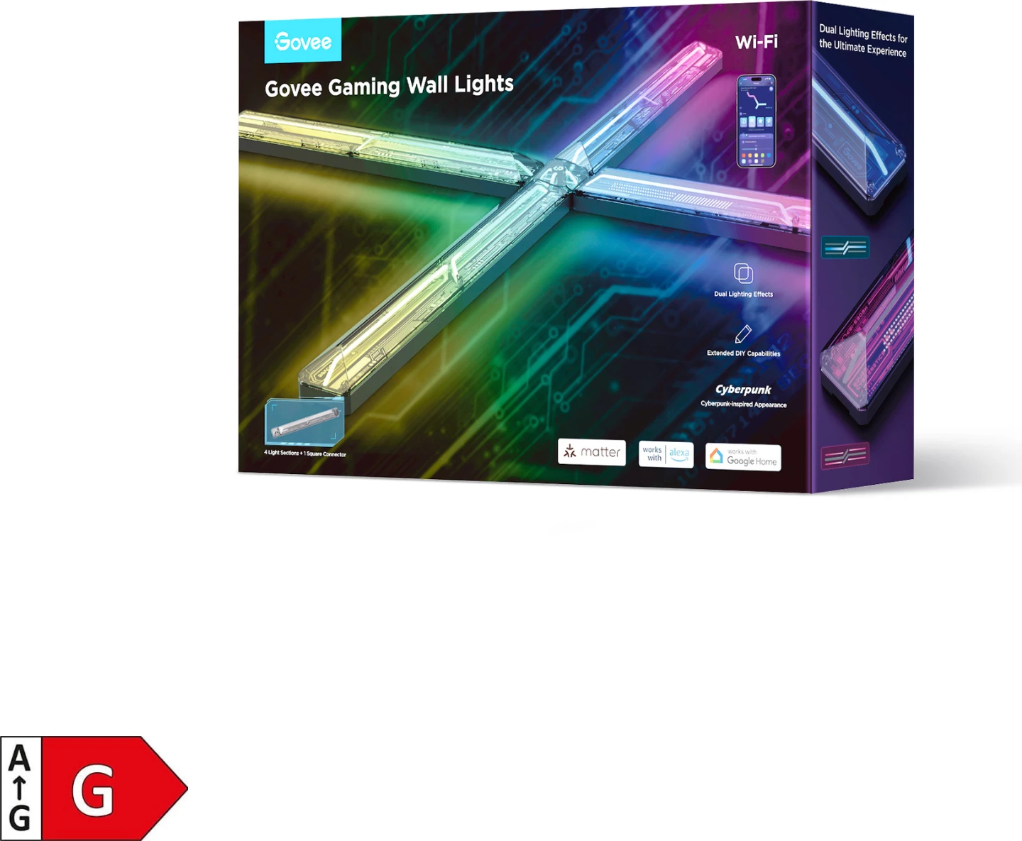 Drita muri gaming Govee Gaming Wall Lights, Wi‑Fi, 16 milion ngjyra, sinkronizim me muzikë, set 4+1