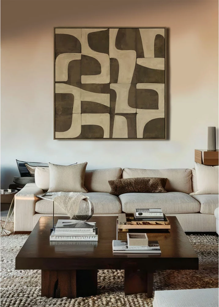 Pikturë dekorative boho balance, kornizë, 80x80x4cm, kafe-bezhë