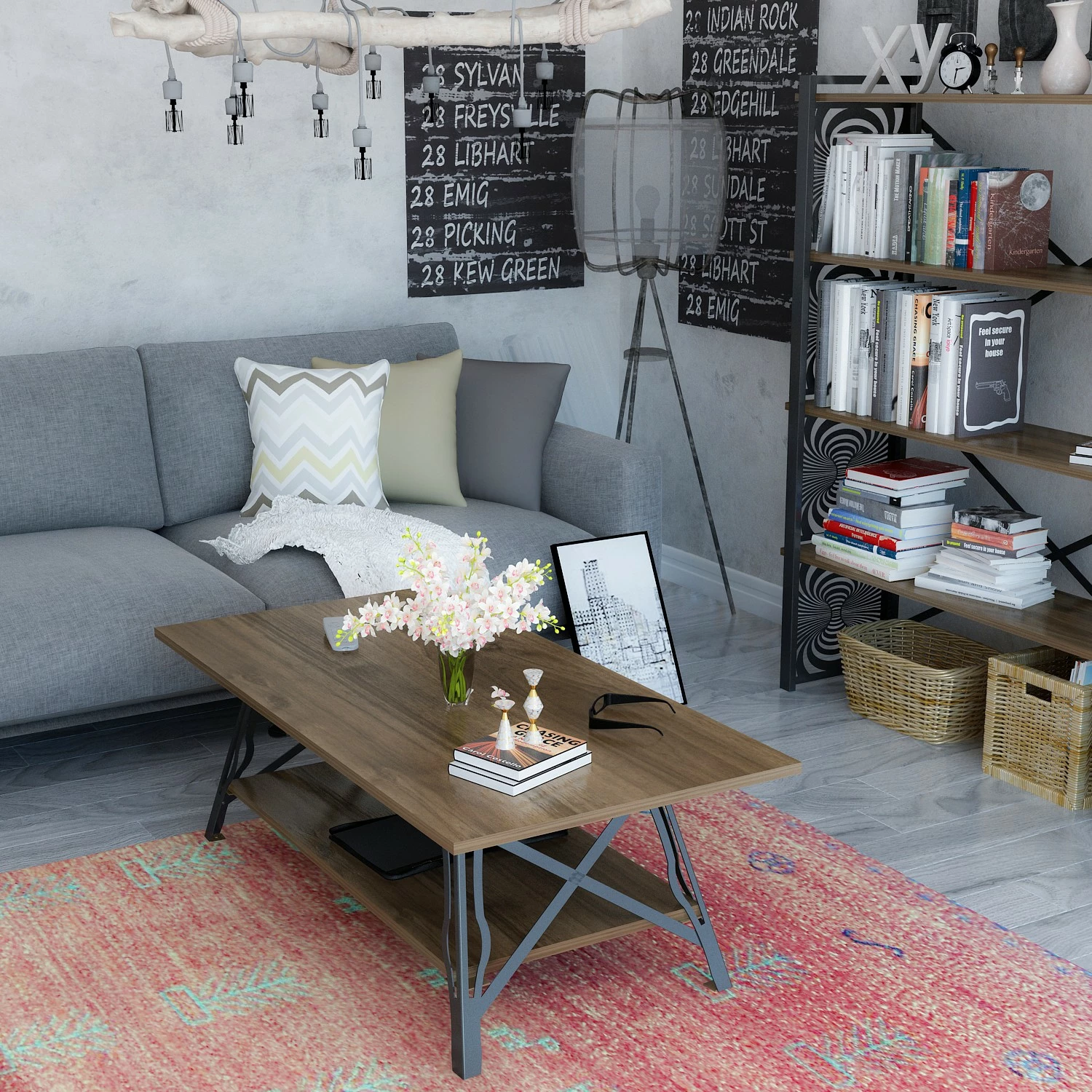Tavolinë kafeje dy nivele, ngjyrë arre, e zezë, Skye Decor, Tisra