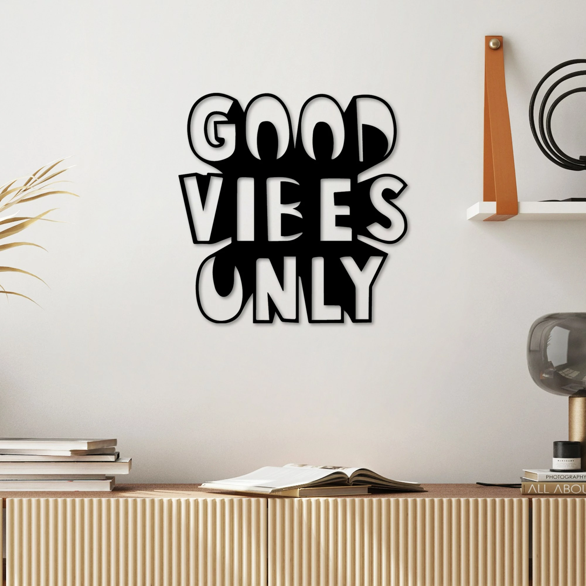 Aksesor dekorativ metalik për mur, Wallity, Good Vibes Only, 50x50cm