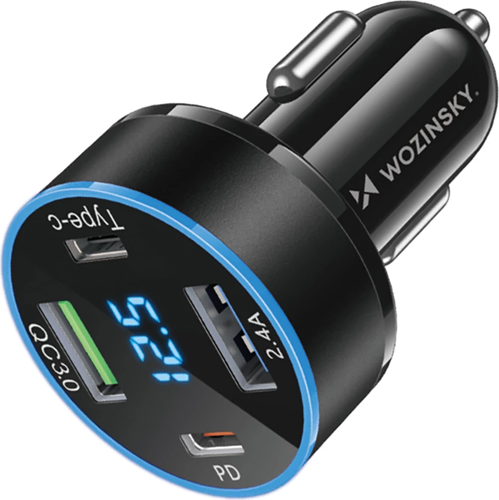 Karikues veture Wozinsky WDCCB, 50W, 2xUSB-C / 2xUSB-A, me ekran, i zi