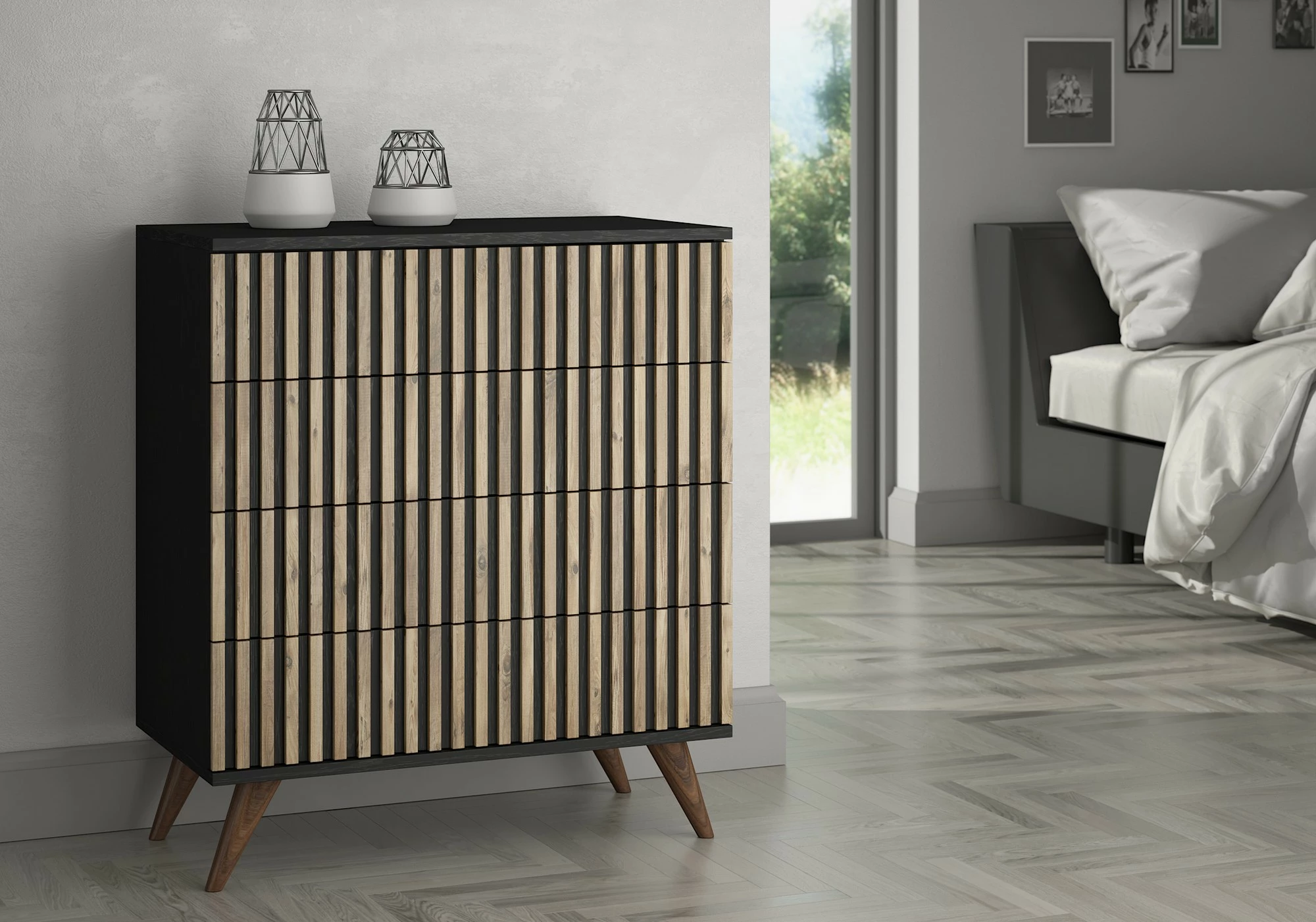 Komodë Skye Decor, FRN-9010, ngjyrë druri, e zezë, Atlantic Pine