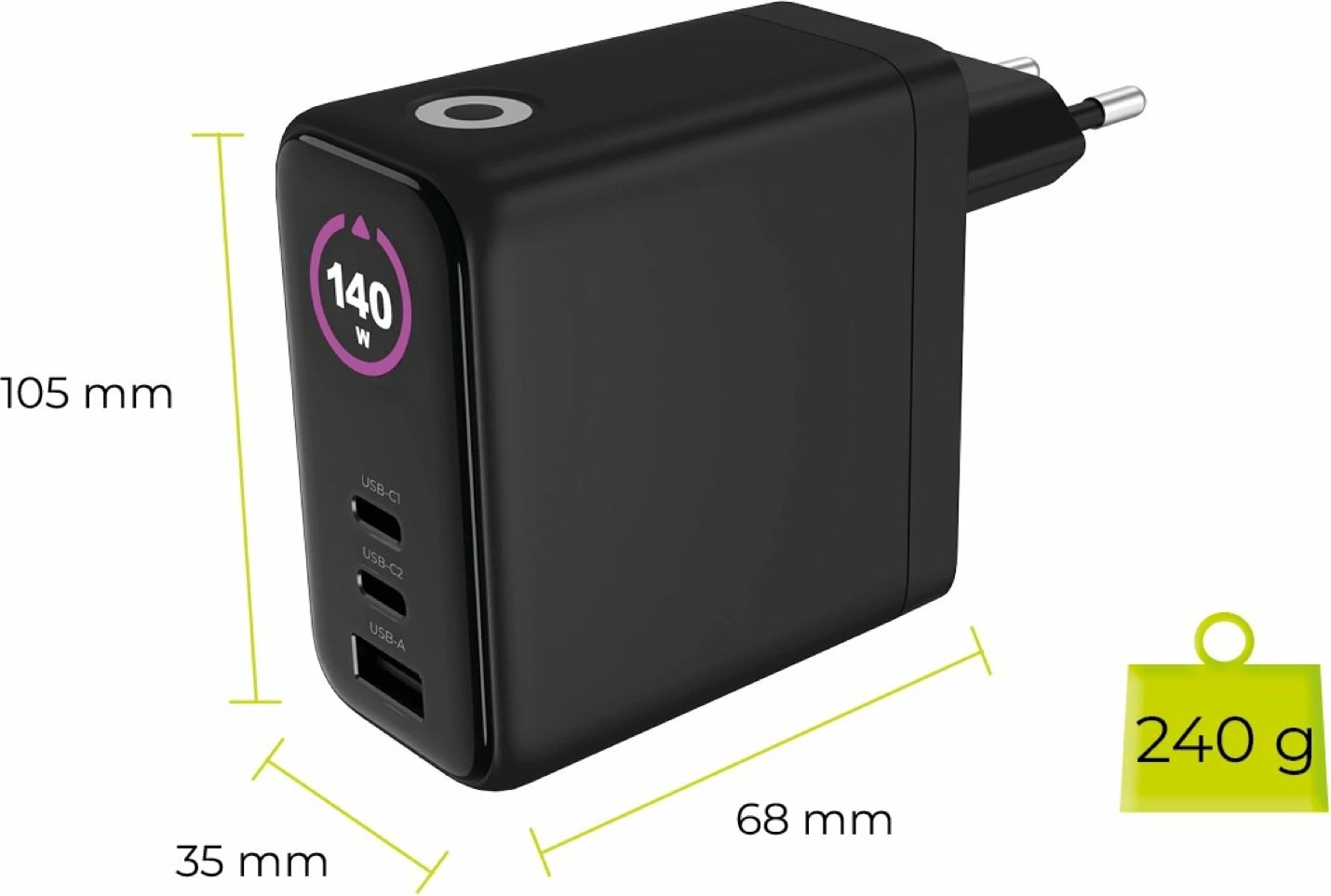 Karikues GaN me ekran Mobile Origin PW21 140W, 2x USB-C + USB-A, i zi