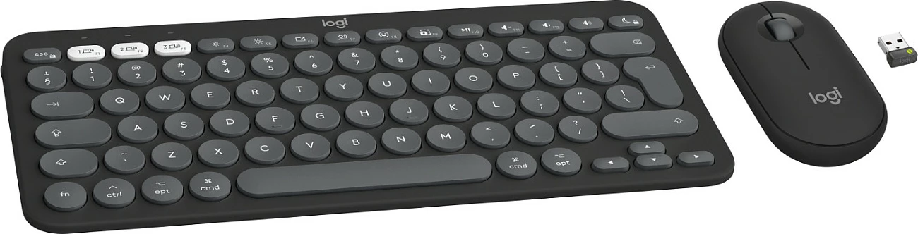Set tastierë dhe Maus Logitech Pebble 2 Combo for Mac (K380s/M350s), Wireless RF + Bluetooth, QWERTY, Graphite
