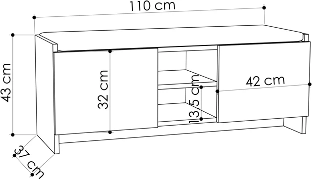 Stol-kabinet këpucësh Zulla, ngjyrë antracit-lisi, 110x37x43cm