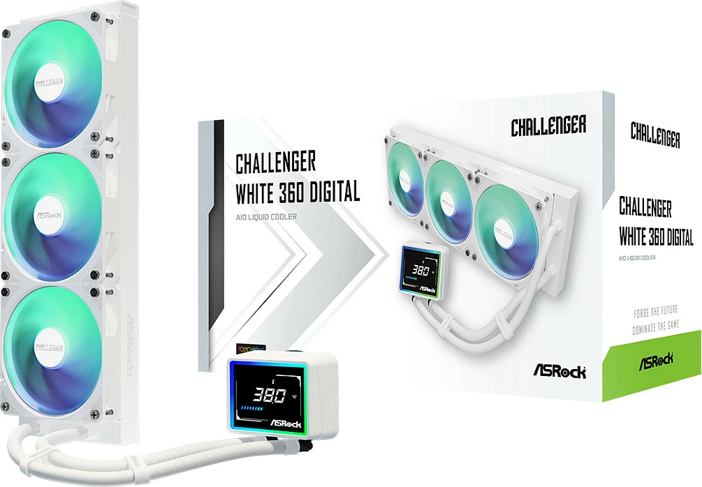 Ftohës me ujë AIO ASRock Challenger White 360 Digital, 360mm, 3x120mm, ekran 3", i bardhë