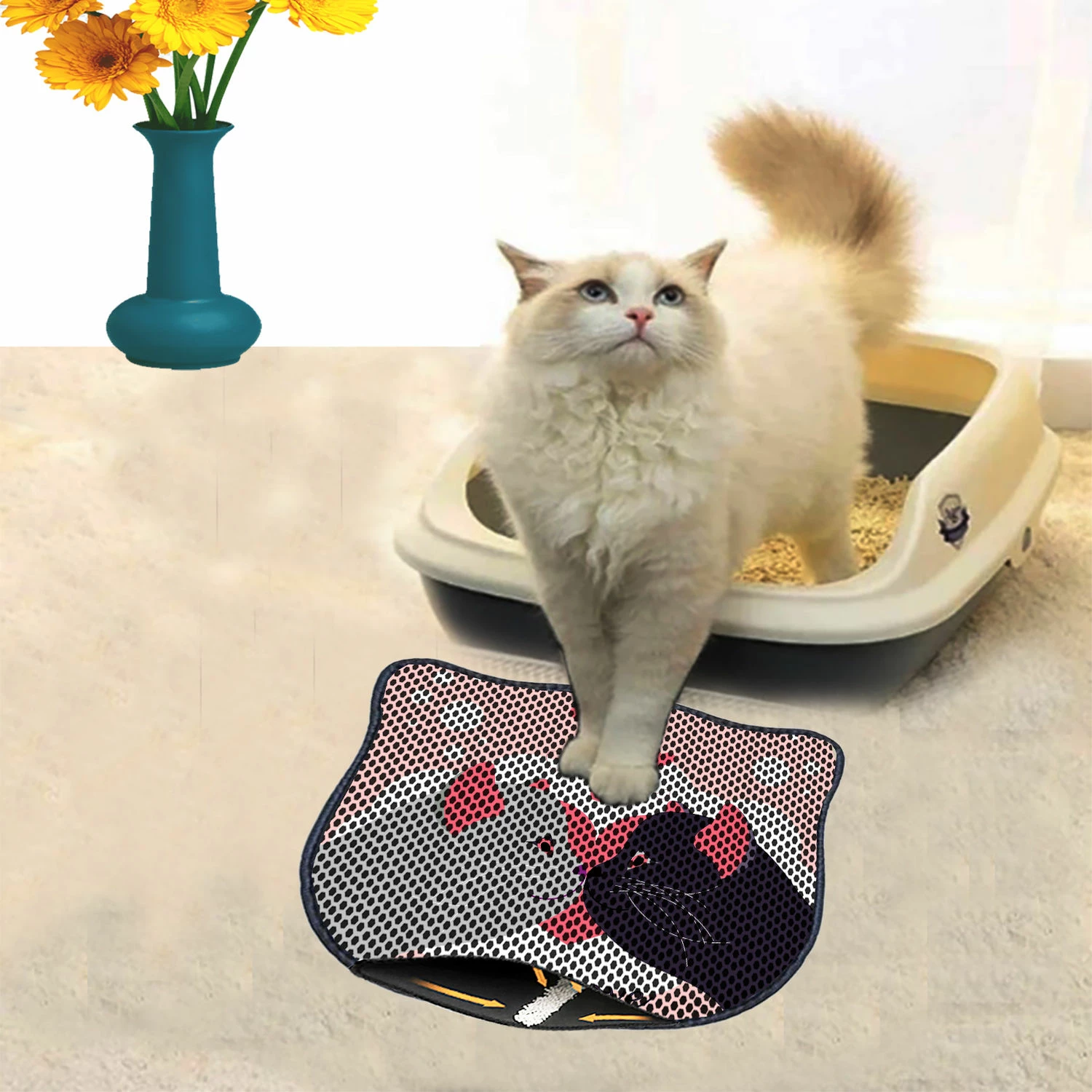 Tapet për rërë maceje, Paws & Whiskers, Kdkafa0218, shumëngjyrësh