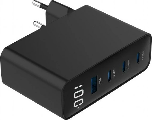 Karikues Gembird TA-UC-PDQC100LCD-01-BK për laptop e celular, 100W, i zi