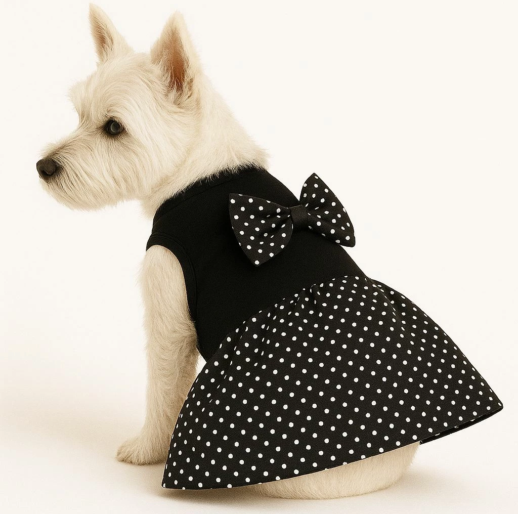 Fustan për qen, Paws & Whiskers, ngjyrë e zezë me pika