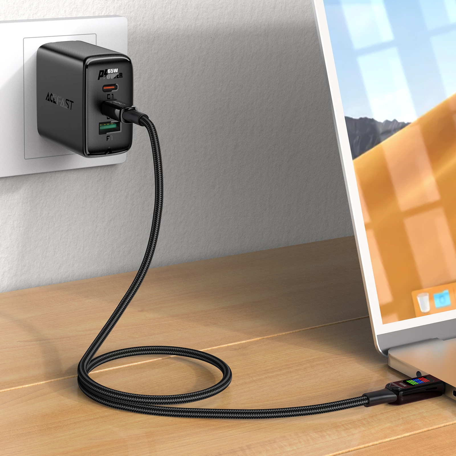 Kabllo Acefast C7-03 USB-C në USB-C, 1.2m, 100W, me ekran, e zezë