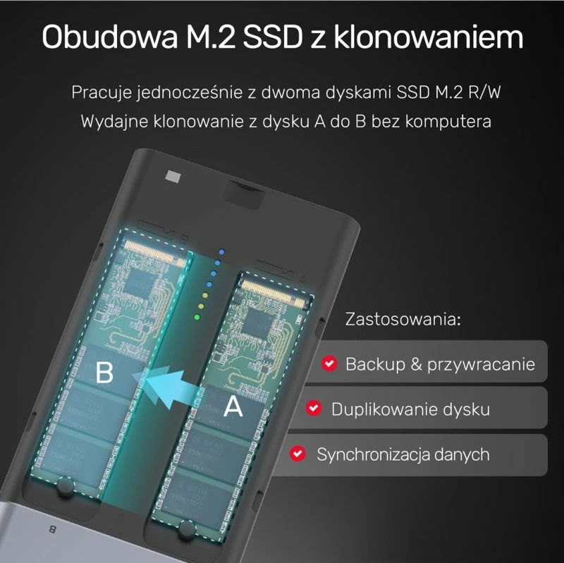 Kutí diskash/klonues Unitek 2xM.2 PCIe/NVMe, gri